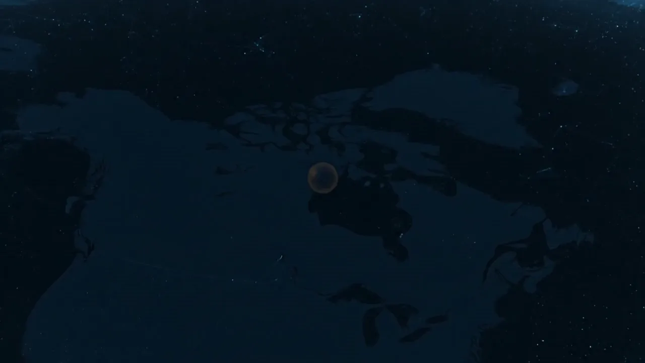 Abstract neural network over Canadian landmass — glowing website node over Montreal-Toronto corridor connected by golden rays to AI entities worldwide